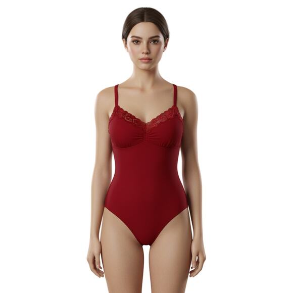 SKIMS Stretch Lace Teddy Bodysuit Lingerie Red Size M - Picture 1 of 7